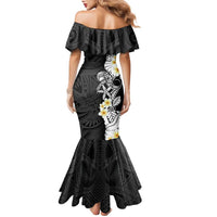 Black Samoa Tattoo Family Matching Mermaid Dress and Hawaiian Shirt Plumeria Samoan Ocean Tatau Pattern - Polynesian Pride
