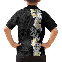 Black Samoa Tattoo Family Matching Off The Shoulder Long Sleeve Dress and Hawaiian Shirt Plumeria Samoan Ocean Tatau Pattern LT14 - Polynesian Pride