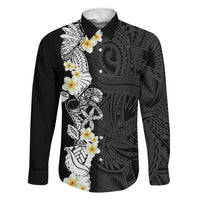 Black Samoa Tattoo Family Matching Off The Shoulder Long Sleeve Dress and Hawaiian Shirt Plumeria Samoan Ocean Tatau Pattern LT14 Dad's Shirt - Long Sleeve Black - Polynesian Pride
