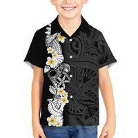 Black Samoa Tattoo Family Matching Off Shoulder Maxi Dress and Hawaiian Shirt Plumeria Samoan Ocean Tatau Pattern - Polynesian Pride