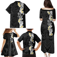 Black Samoa Tattoo Family Matching Puletasi and Hawaiian Shirt Plumeria Samoan Ocean Tatau Pattern LT14 - Polynesian Pride