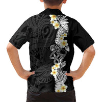 Black Samoa Tattoo Family Matching Short Sleeve Bodycon Dress and Hawaiian Shirt Plumeria Samoan Ocean Tatau Pattern - Polynesian Pride