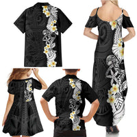 Black Samoa Tattoo Family Matching Summer Maxi Dress and Hawaiian Shirt Plumeria Samoan Ocean Tatau Pattern - Polynesian Pride