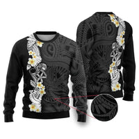 Black Samoa Tattoo Ugly Christmas Sweater Plumeria Samoan Ocean Tatau Pattern - Polynesian Pride