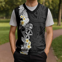Black Samoa Tattoo Christmas Knitted V-Neck Vest Plumeria Samoan Ocean Tatau Pattern - Polynesian Pride