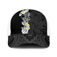 Black Samoa Tattoo Mesh Trucker Cap Plumeria Samoan Ocean Tatau Pattern LT14 One Size White Black - Polynesian Pride