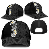 Black Samoa Tattoo Mesh Trucker Cap Plumeria Samoan Ocean Tatau Pattern - Polynesian Pride