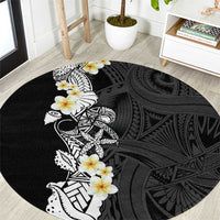 Black Samoa Tattoo Round Carpet Plumeria Samoan Ocean Tatau Pattern - Polynesian Pride