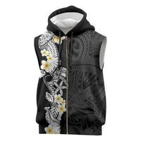 Black Samoa Tattoo Sleeveless Zip Hoodie Plumeria Samoan Ocean Tatau Pattern - Polynesian Pride