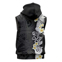 Black Samoa Tattoo Sleeveless Zip Hoodie Plumeria Samoan Ocean Tatau Pattern - Polynesian Pride