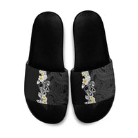 Black Samoa Tattoo Slide Sandals Plumeria Samoan Ocean Tatau Pattern - Polynesian Pride