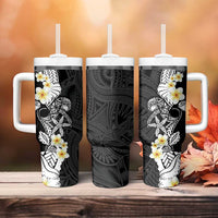 Black Samoa Tattoo Tumbler With Handle Plumeria Samoan Ocean Tatau Pattern - Polynesian Pride