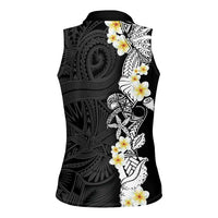 Black Samoa Tattoo Women Sleeveless Polo Shirt Plumeria Samoan Ocean Tatau Pattern - Polynesian Pride