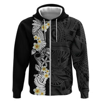 Black Samoa Tattoo Zip Hoodie Plumeria Samoan Ocean Tatau Pattern - Polynesian Pride
