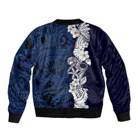 Blue Samoa Tattoo Bomber Jacket Plumeria Samoan Ocean Tatau Pattern - Polynesian Pride