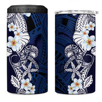 Blue Samoa Tattoo 4 in 1 Can Cooler Tumbler Plumeria Samoan Ocean Tatau Pattern - Polynesian Pride