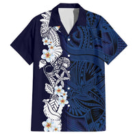 Blue Samoa Tattoo Family Matching Off Shoulder Maxi Dress and Hawaiian Shirt Plumeria Samoan Ocean Tatau Pattern LT14 Dad's Shirt - Short Sleeve Blue - Polynesian Pride