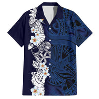 Blue Samoa Tattoo Family Matching Off Shoulder Maxi Dress and Hawaiian Shirt Plumeria Samoan Ocean Tatau Pattern - Polynesian Pride