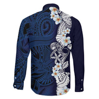 Blue Samoa Tattoo Family Matching Off Shoulder Maxi Dress and Hawaiian Shirt Plumeria Samoan Ocean Tatau Pattern LT14 - Polynesian Pride