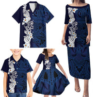 Blue Samoa Tattoo Family Matching Puletasi and Hawaiian Shirt Plumeria Samoan Ocean Tatau Pattern LT14 - Polynesian Pride