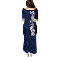 Blue Samoa Tattoo Family Matching Puletasi and Hawaiian Shirt Plumeria Samoan Ocean Tatau Pattern LT14 - Polynesian Pride