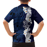 Blue Samoa Tattoo Family Matching Short Sleeve Bodycon Dress and Hawaiian Shirt Plumeria Samoan Ocean Tatau Pattern - Polynesian Pride