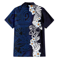 Blue Samoa Tattoo Family Matching Short Sleeve Bodycon Dress and Hawaiian Shirt Plumeria Samoan Ocean Tatau Pattern LT14 - Polynesian Pride