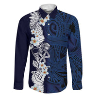 Blue Samoa Tattoo Family Matching Short Sleeve Bodycon Dress and Hawaiian Shirt Plumeria Samoan Ocean Tatau Pattern LT14 Dad's Shirt - Long Sleeve Blue - Polynesian Pride