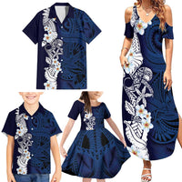 Blue Samoa Tattoo Family Matching Summer Maxi Dress and Hawaiian Shirt Plumeria Samoan Ocean Tatau Pattern LT14 - Polynesian Pride