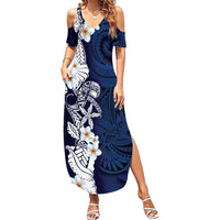Blue Samoa Tattoo Family Matching Summer Maxi Dress and Hawaiian Shirt Plumeria Samoan Ocean Tatau Pattern LT14 Mom's Dress Blue - Polynesian Pride