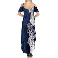 Blue Samoa Tattoo Family Matching Summer Maxi Dress and Hawaiian Shirt Plumeria Samoan Ocean Tatau Pattern LT14 - Polynesian Pride