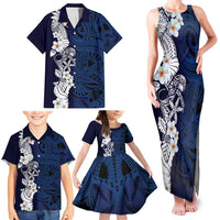 Blue Samoa Tattoo Family Matching Tank Maxi Dress and Hawaiian Shirt Plumeria Samoan Ocean Tatau Pattern - Polynesian Pride