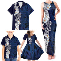 Blue Samoa Tattoo Family Matching Tank Maxi Dress and Hawaiian Shirt Plumeria Samoan Ocean Tatau Pattern - Polynesian Pride