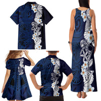 Blue Samoa Tattoo Family Matching Tank Maxi Dress and Hawaiian Shirt Plumeria Samoan Ocean Tatau Pattern - Polynesian Pride