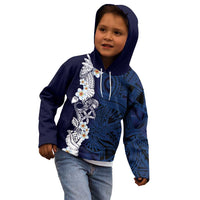 Blue Samoa Tattoo Kid Hoodie Plumeria Samoan Ocean Tatau Pattern - Polynesian Pride
