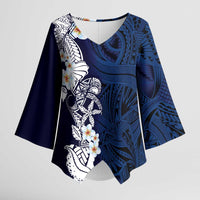 Blue Samoa Tattoo Kimono Sleeve Blouse Plumeria Samoan Ocean Tatau Pattern - Polynesian Pride