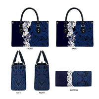 Blue Samoa Tattoo Leather Bag Plumeria Samoan Ocean Tatau Pattern - Polynesian Pride