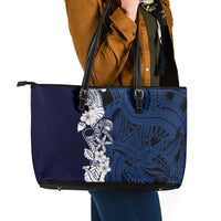 Blue Samoa Tattoo Leather Tote Bag Plumeria Samoan Ocean Tatau Pattern - Polynesian Pride