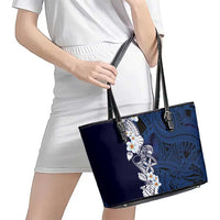 Blue Samoa Tattoo Leather Tote Bag Plumeria Samoan Ocean Tatau Pattern - Polynesian Pride