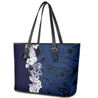 Blue Samoa Tattoo Leather Tote Bag Plumeria Samoan Ocean Tatau Pattern - Polynesian Pride