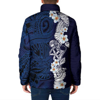 Blue Samoa Tattoo Padded Jacket Plumeria Samoan Ocean Tatau Pattern - Polynesian Pride