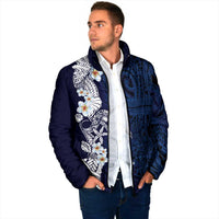 Blue Samoa Tattoo Padded Jacket Plumeria Samoan Ocean Tatau Pattern - Polynesian Pride