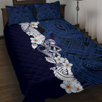 Blue Samoa Tattoo Quilt Bed Set Plumeria Samoan Ocean Tatau Pattern - Polynesian Pride