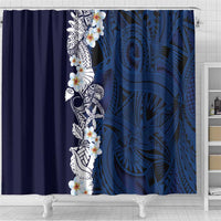 Blue Samoa Tattoo Shower Curtain Plumeria Samoan Ocean Tatau Pattern - Polynesian Pride
