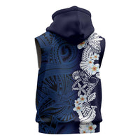 Blue Samoa Tattoo Sleeveless Hoodie Plumeria Samoan Ocean Tatau Pattern - Polynesian Pride