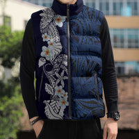 Blue Samoa Tattoo Sleeveless Puffer Jacket Plumeria Samoan Ocean Tatau Pattern - Polynesian Pride