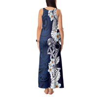 Blue Samoa Tattoo Tank Maxi Dress Plumeria Samoan Ocean Tatau Pattern - Polynesian Pride