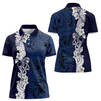 Blue Samoa Tattoo Women Polo Shirt Plumeria Samoan Ocean Tatau Pattern - Polynesian Pride