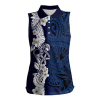Blue Samoa Tattoo Women Sleeveless Polo Shirt Plumeria Samoan Ocean Tatau Pattern - Polynesian Pride