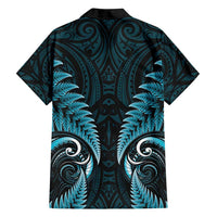 Aotearoa Pounamu Niho Family Matching Off Shoulder Short Dress and Hawaiian Shirt Silver Fern Mix Maori Pattern - Turquoise LT14 - Polynesian Pride
